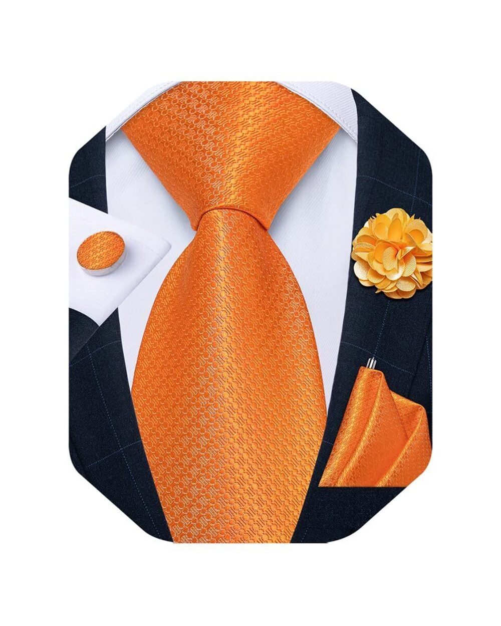 6644 Tie and Lapel Pin Set Silk Plaid Solid Paisley Necktie & Pocket Square